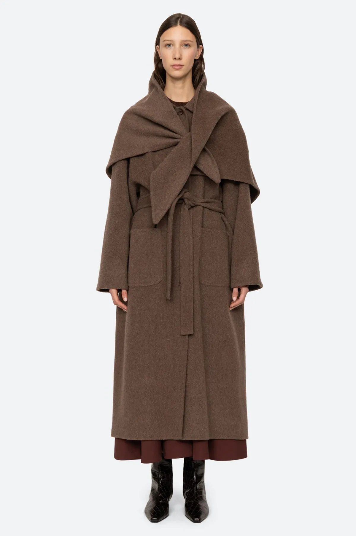 Viv Wool L/Slv Coat w/Scarf Brown