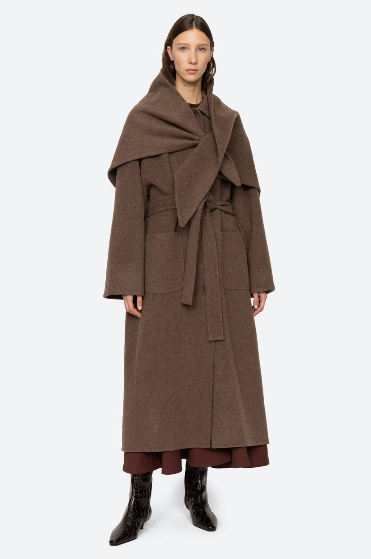 Viv Wool L/Slv Coat w/Scarf Brown