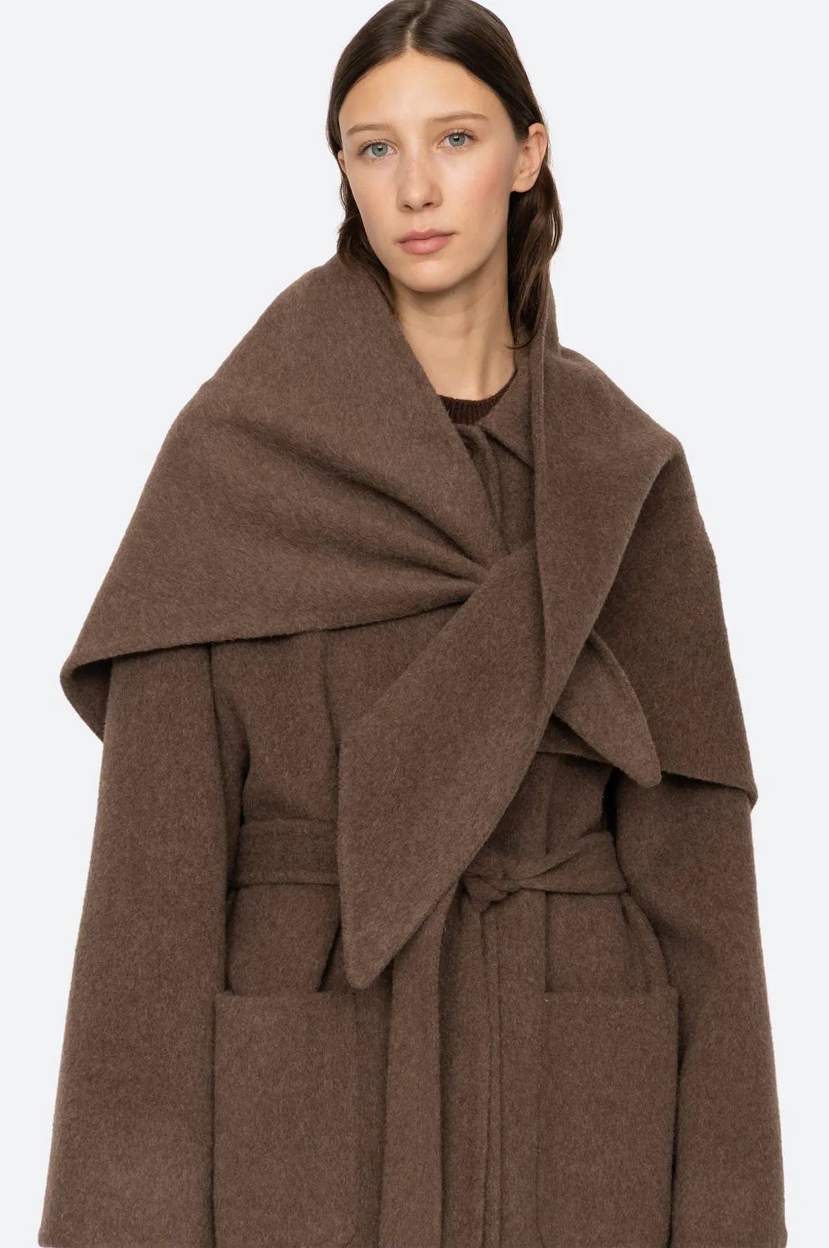 Viv Wool L/Slv Coat w/Scarf Brown