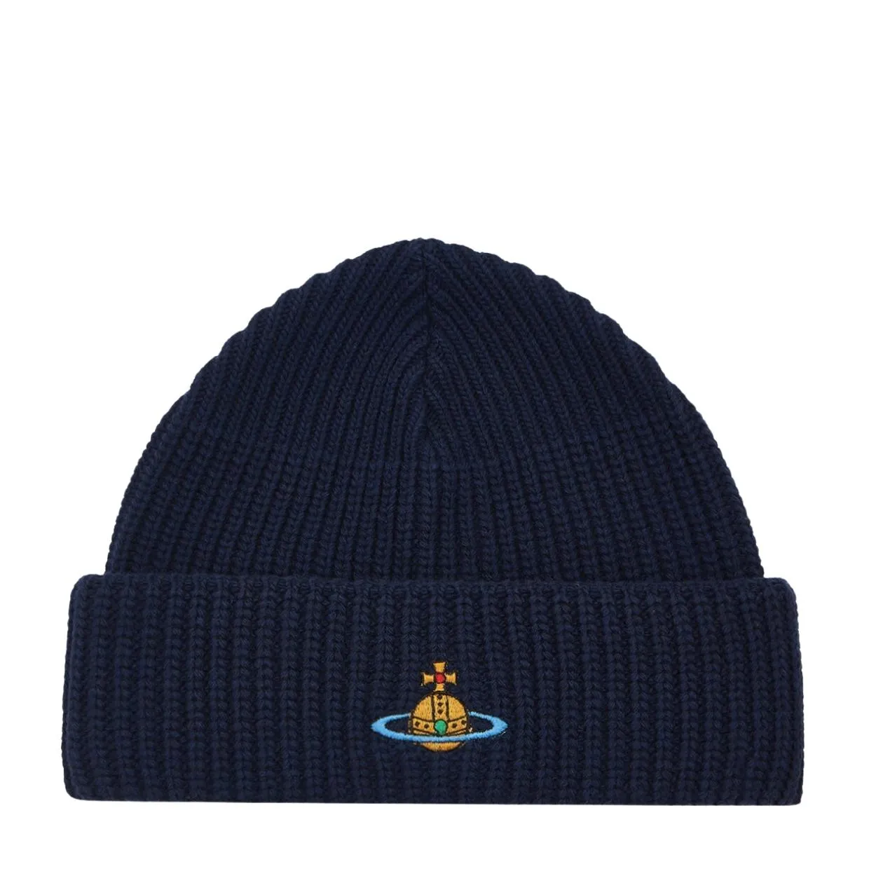 Vivienne Westwood Orb Embroidered Knit Sporty Dark Blue Beanie