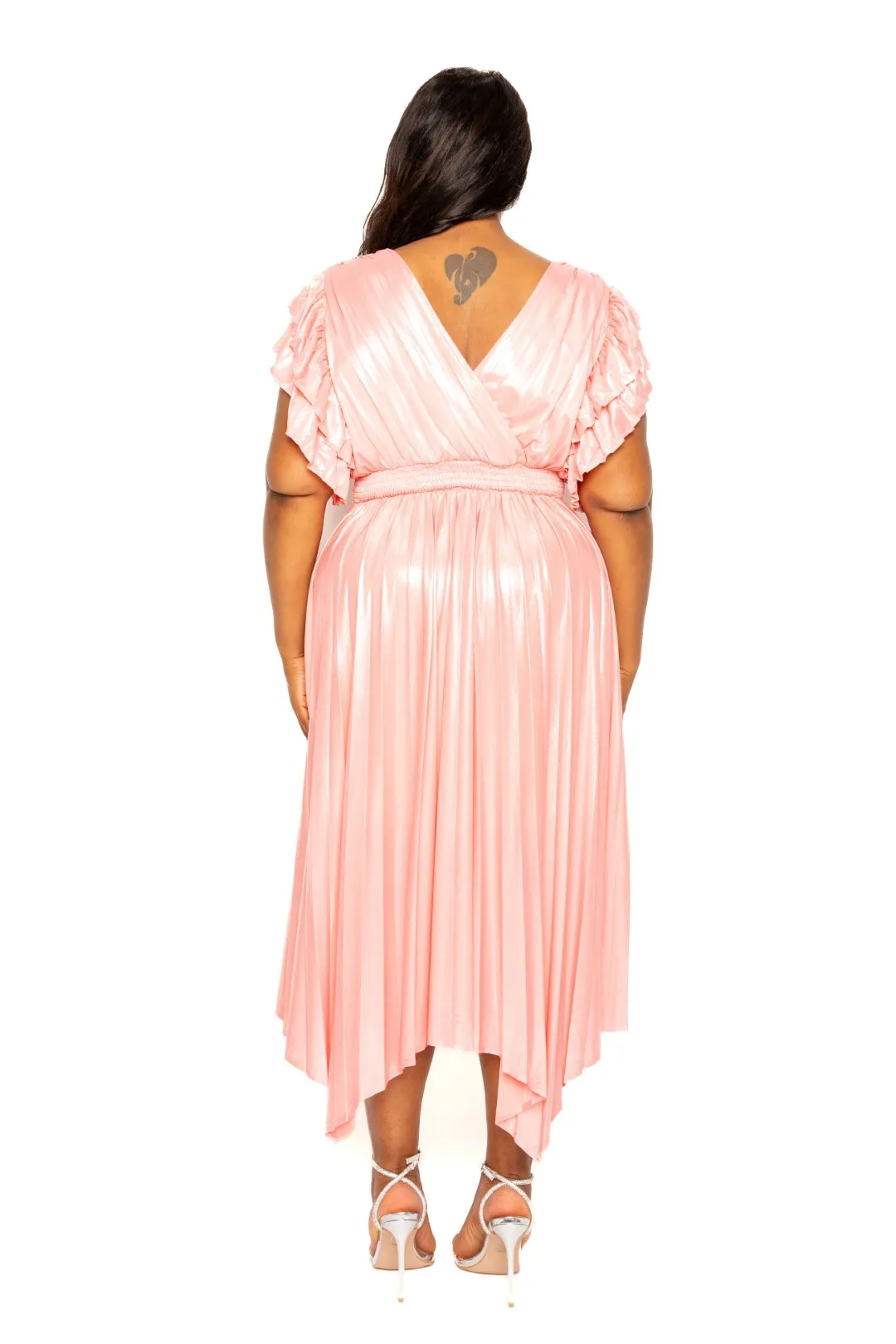 Voluptuous ( ) Plus Pleated Flutter Sleeve Holiday Attire Dress