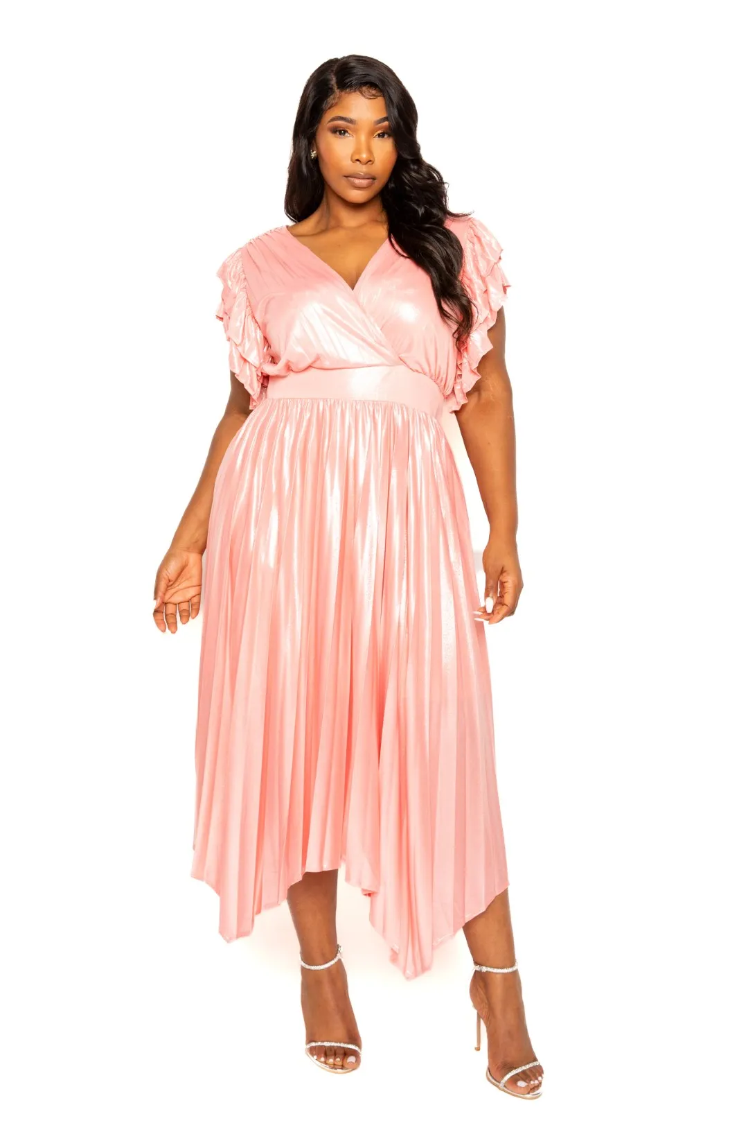 Voluptuous ( ) Plus Pleated Flutter Sleeve Holiday Attire Dress