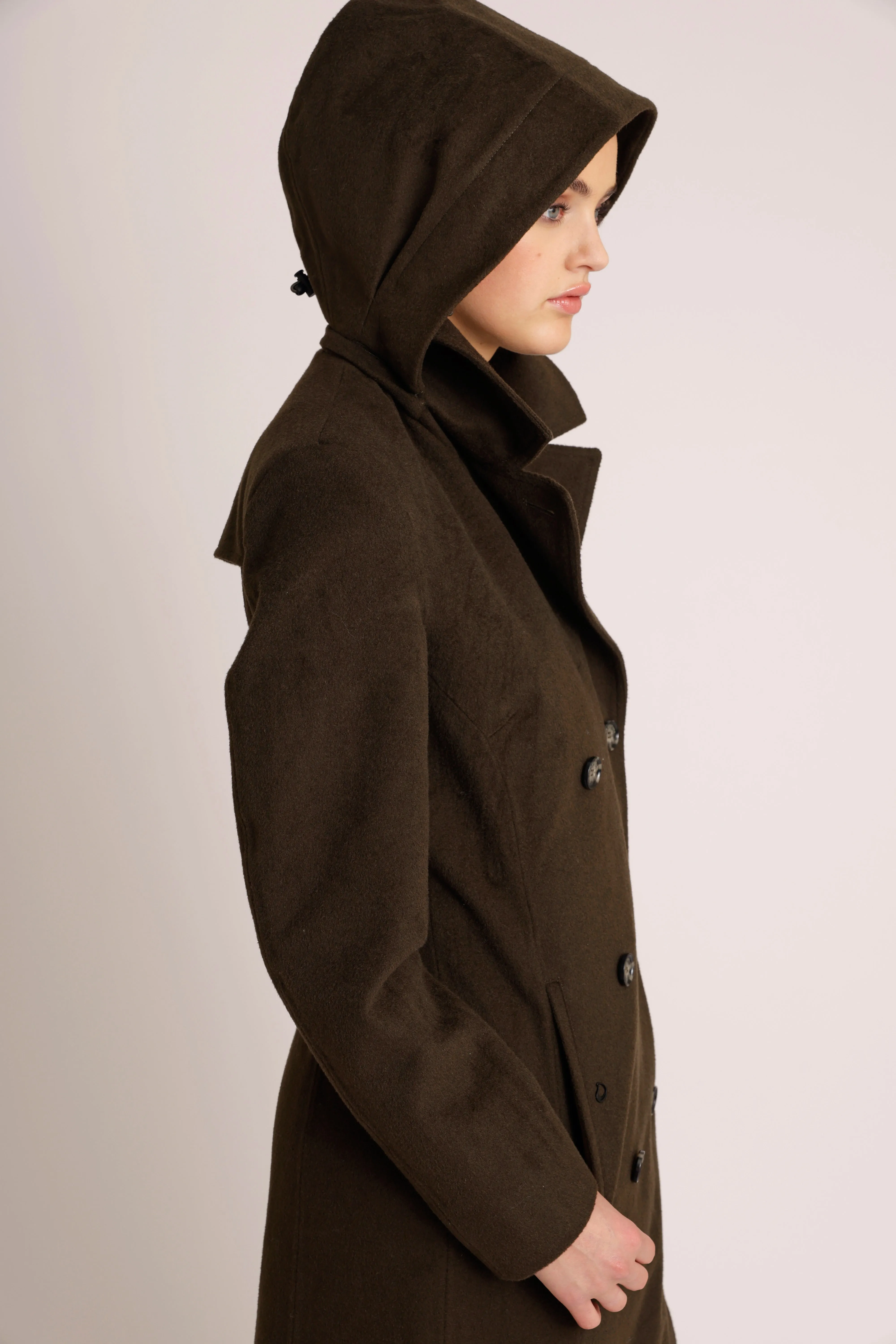 Waterproof Double Breasted Trench Wool Dark Green