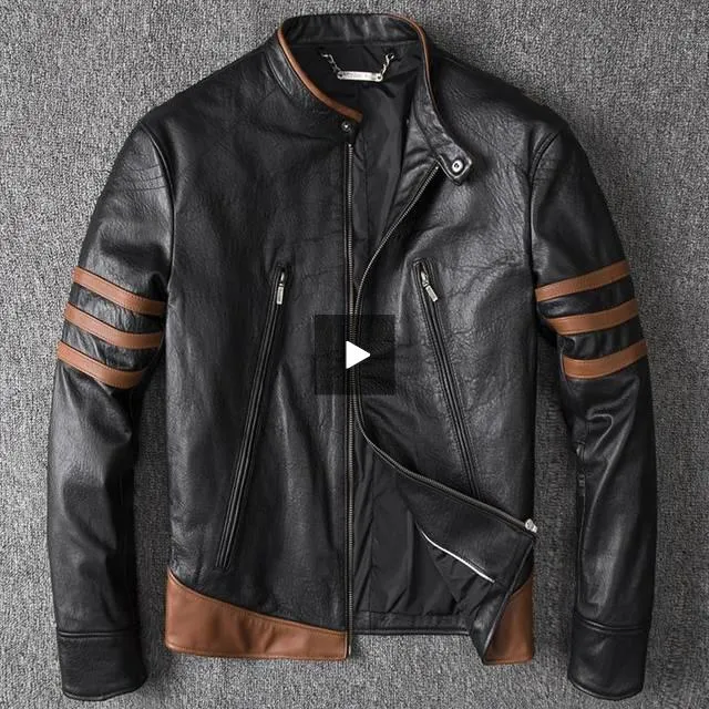 Wolverine Themed Men's Genuine Cow Leather Jacket