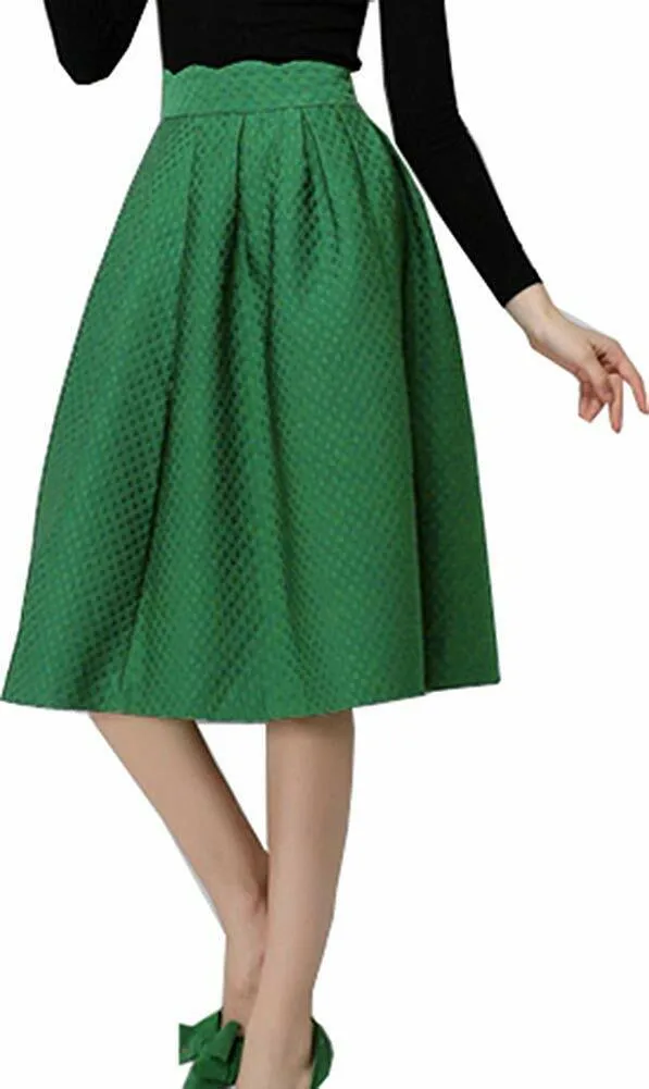 Women High Waist Full A Line Pleated Swing Midi Skirt