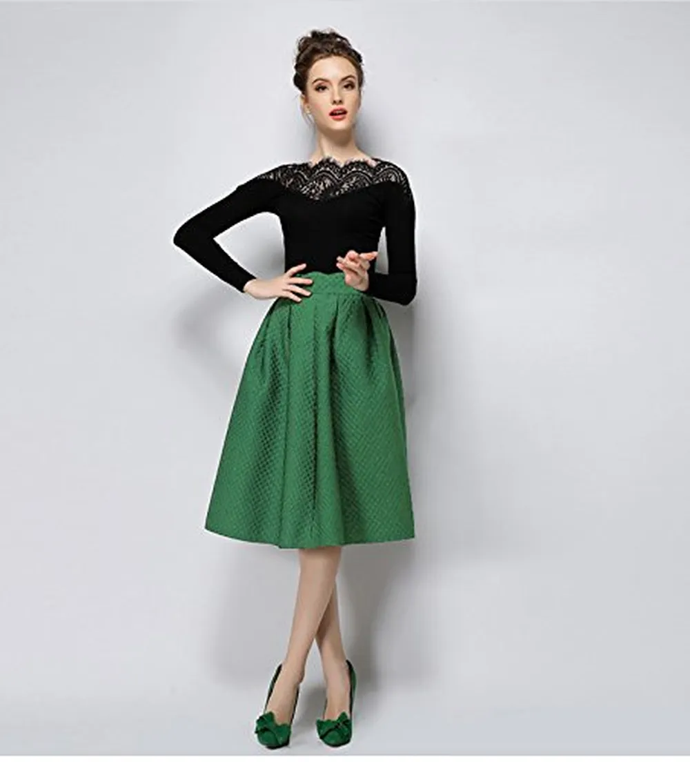 Women High Waist Full A Line Pleated Swing Midi Skirt