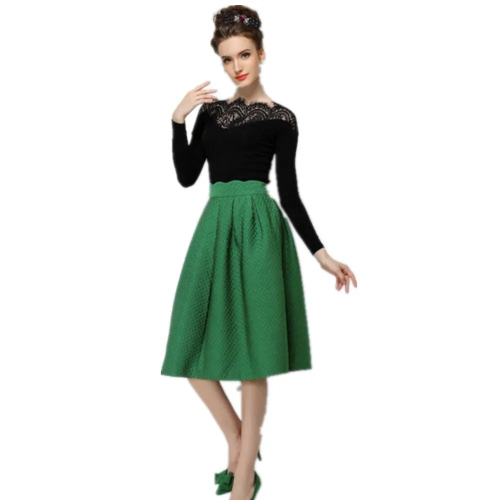 Women High Waist Full A Line Pleated Swing Midi Skirt