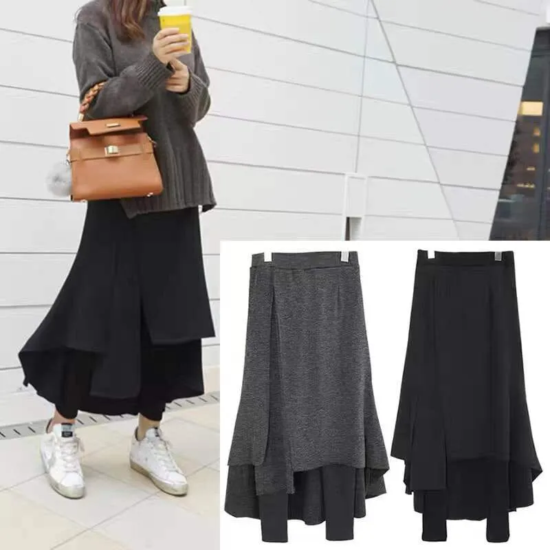 Women's Irregular Fake Two Pieces Thickened Bottoming Skirt