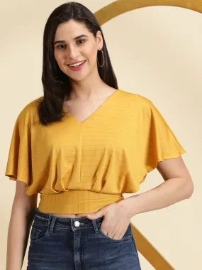 Women's Mustard Striped Blouson Crop Top