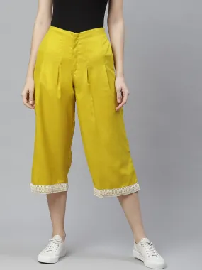 Women'S Mustard Yellow High-Rise Smart Loose Fit Solid Culottes