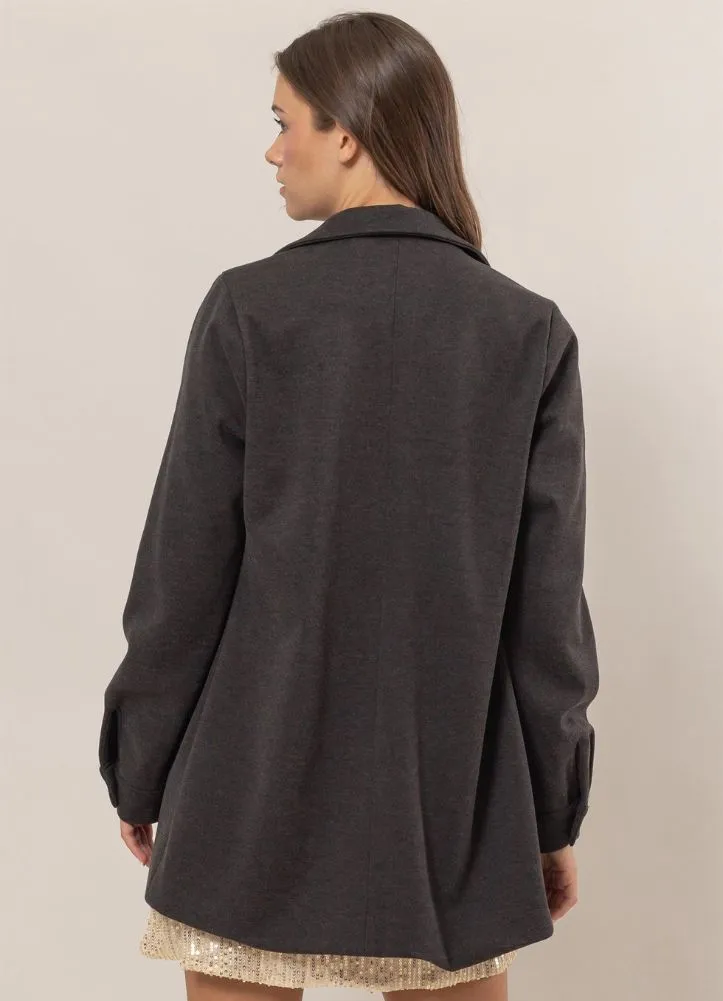 Wool Like Brushed Twill Coat in Dark Grey by Hyfve