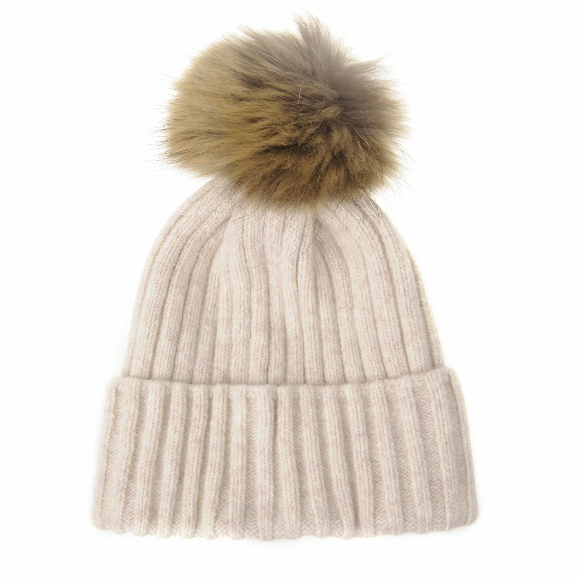 Wool Ribbed Knitted Beanie Hat Slouchy Bobble Pom AC5476