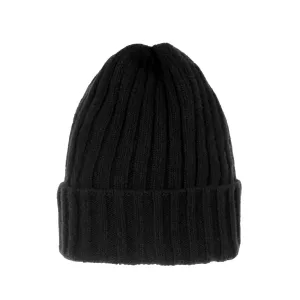 Wool Ribbed Knitted Beanie Hat Slouchy Bobble Pom AC5476