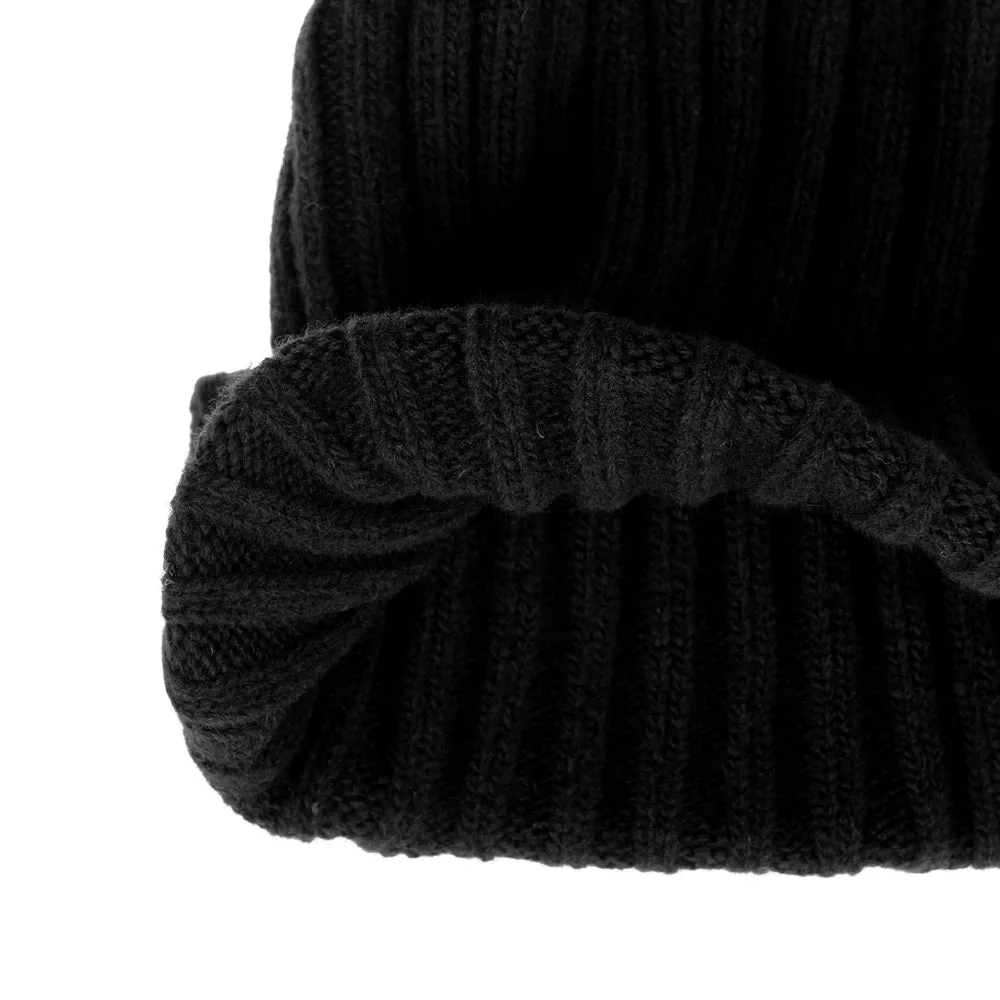 Wool Ribbed Knitted Beanie Hat Slouchy Bobble Pom AC5476