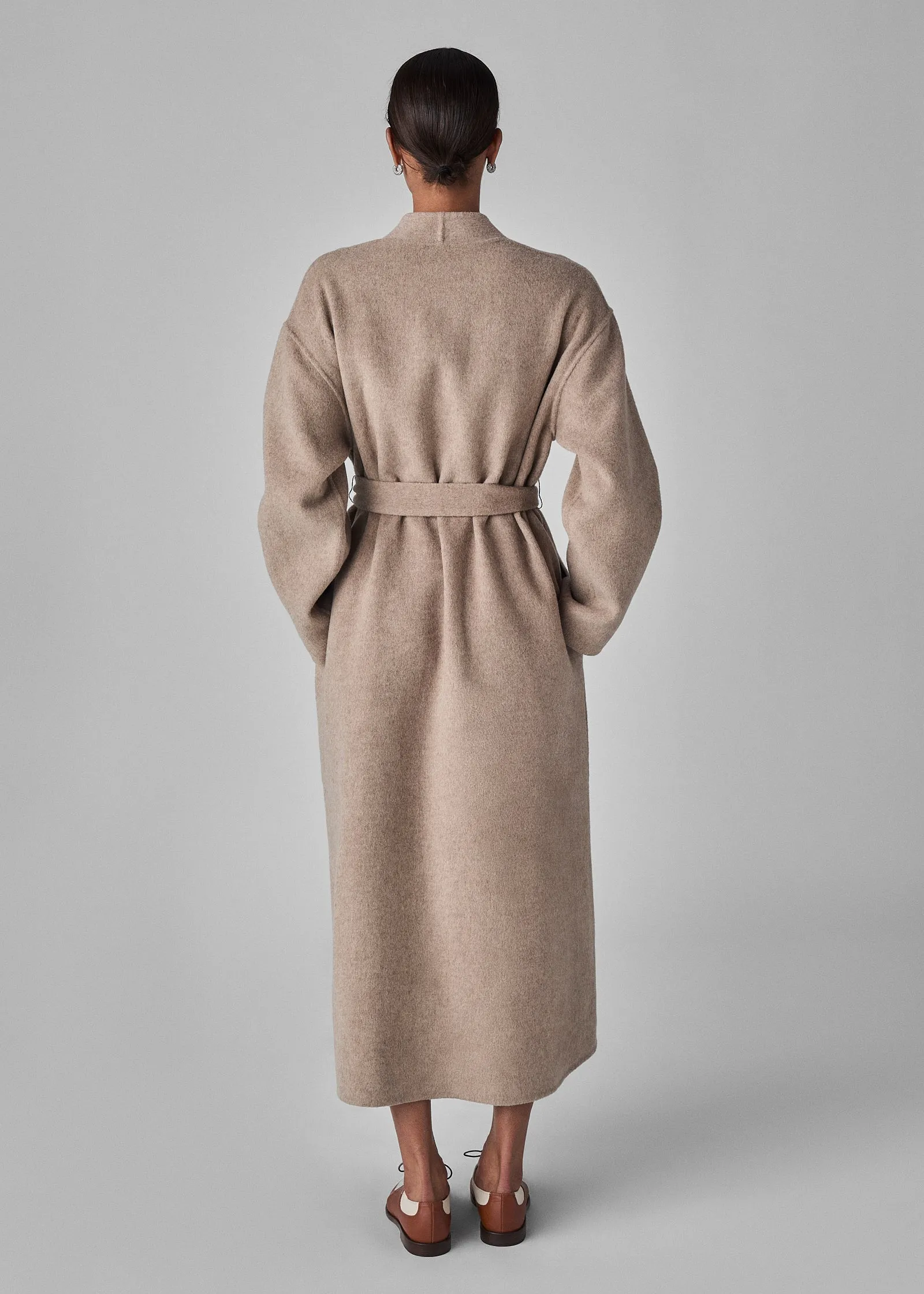 Wrap Coat in Double Faced Wool Cashmere  - Taupe