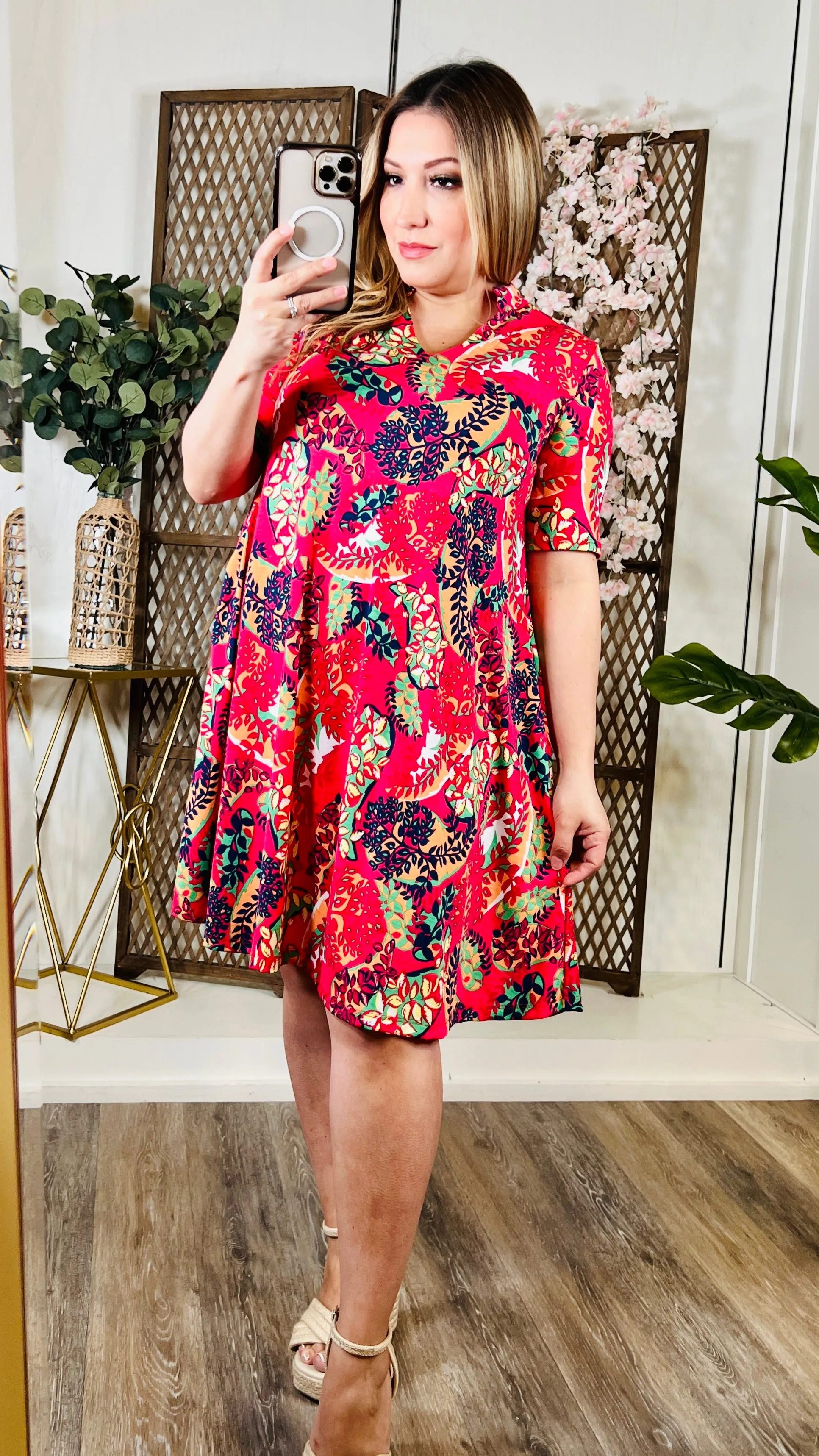 Wrinkle Free Floral Dress