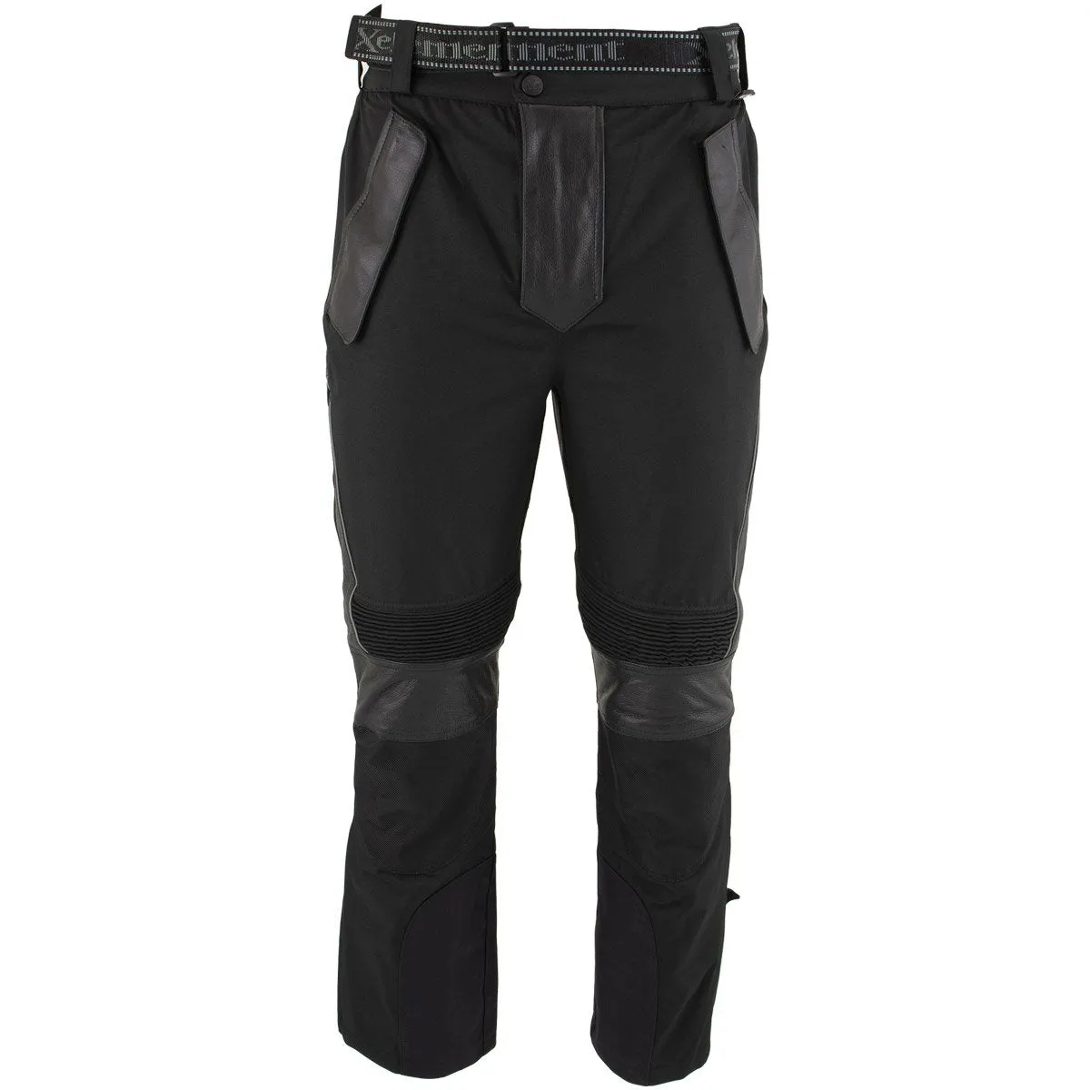 Xelement CF2131 Men’s ‘Road Racer’ Black Tri-Tex and Leather Motorcycle Racing Pants with X-Armor Protection