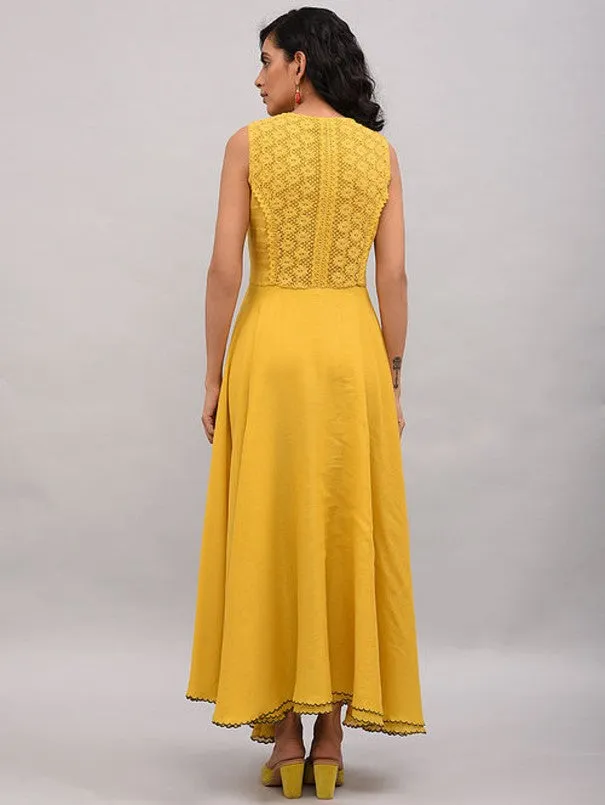 Yellow Lace Trimmed Double Layered Dress