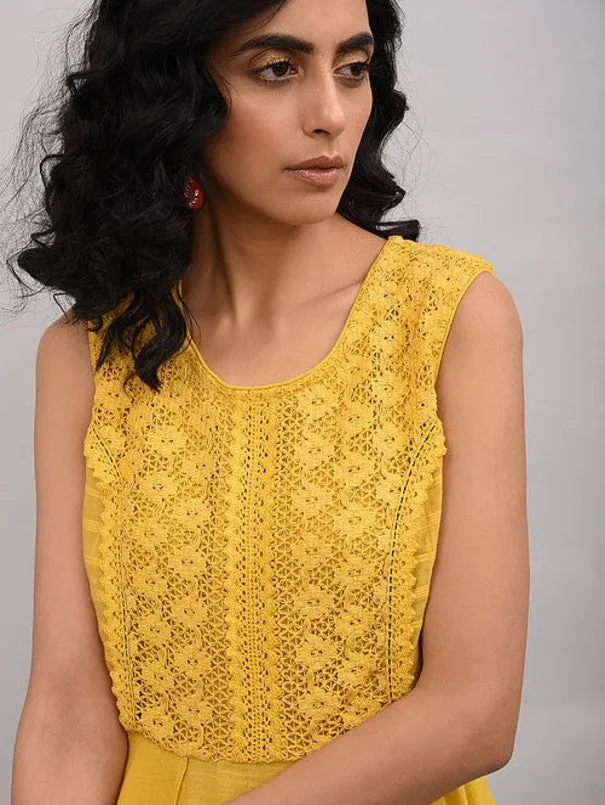 Yellow Lace Trimmed Double Layered Dress