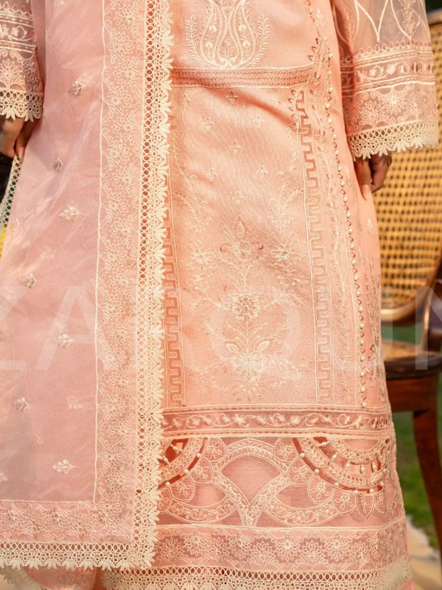 Zarqun Pink Embroidered Luxury Khadi Net Suit (2420A)