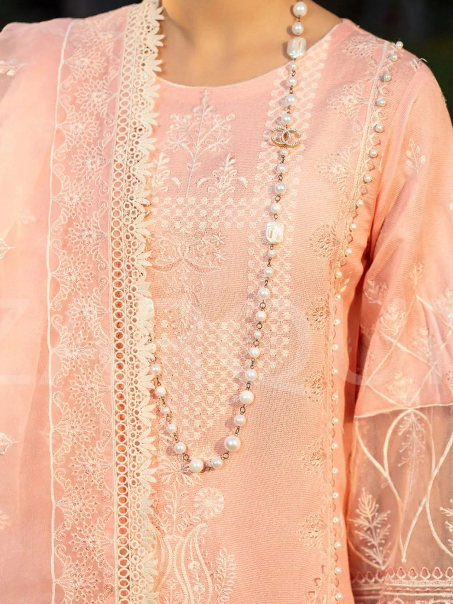 Zarqun Pink Embroidered Luxury Khadi Net Suit (2420A)