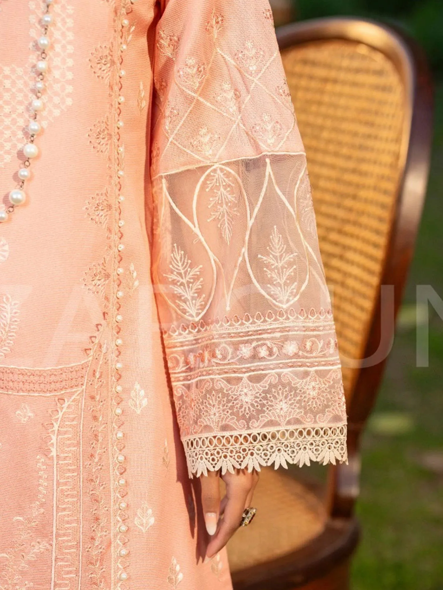 Zarqun Pink Embroidered Luxury Khadi Net Suit (2420A)